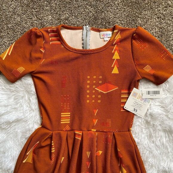 LULAROE Amelia Dress Zip Fit N Flare Triangles Pockets New Burnt Orange Size XS - Picture 3 of 10